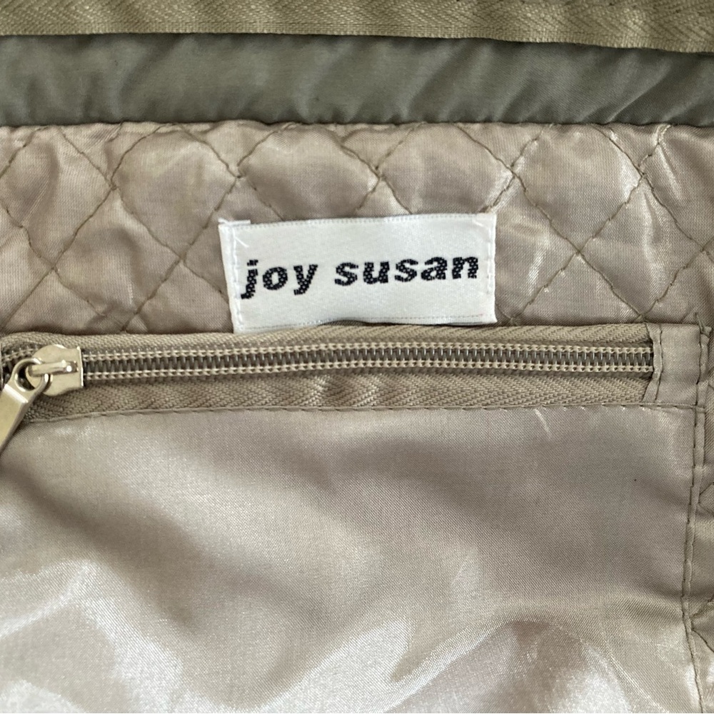 Joy Susan floral appliqués olive green fabric shoulder bag/purse - Picture 6 of 9